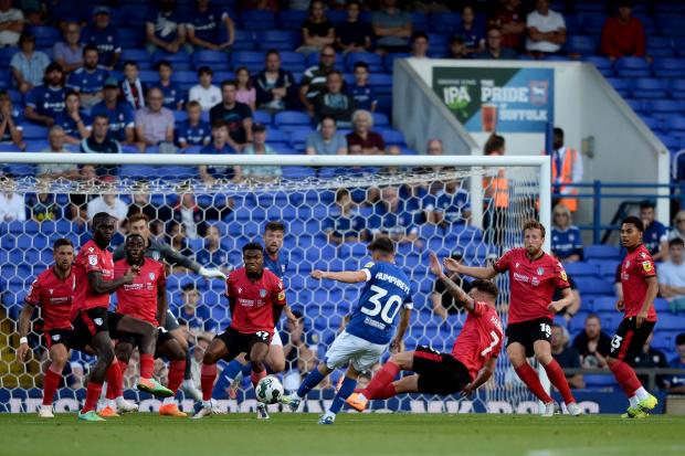 In defence - Colchester United go on the defensive against Ipswich Town Picture: RICHARD BLAXALL