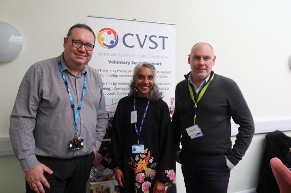 Gazette: New Funding - Feel Well domain lead George Davidson, Indira Allen from Tendring Specialist Stroke Service, and David Sollis from Colchester and Tendring Youth Enquiry Service. Gazette: New Funding - Feel Well domain lead George Davidson, Indira Allen from Tendring Specialist Stroke Service, and David Sollis from Colchester and Tendring Youth Enquiry Service.