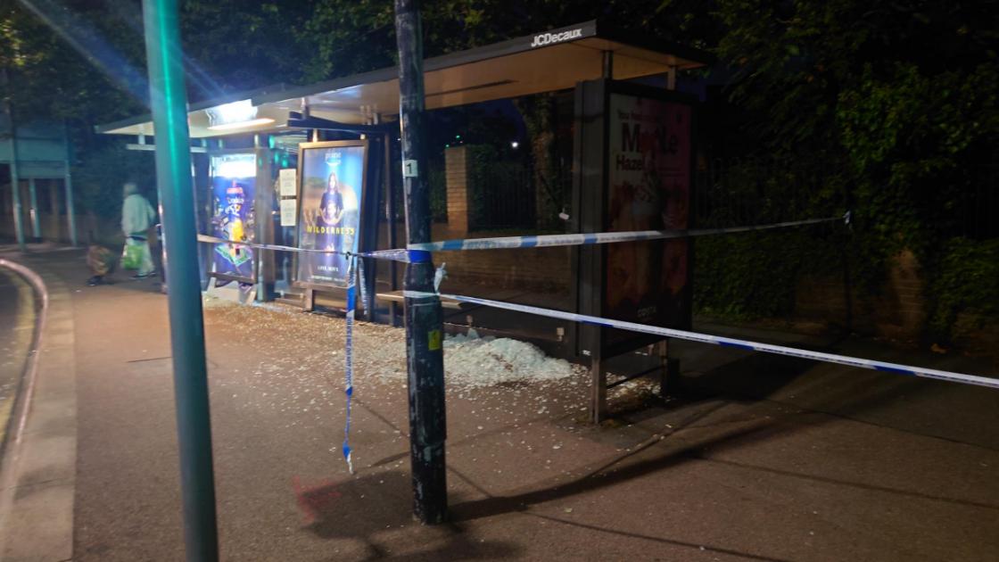 Act of 'mindless violence' in Colchester sees bus stop shelter shattered in busy road