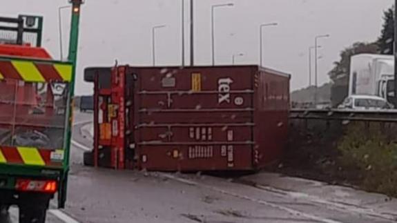 Gazette: Damage - the overturned lorry on the A12 Gazette: Damage - the overturned lorry on the A12
