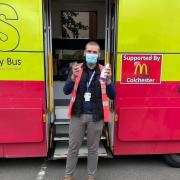 Volunteer - Ryan Doggett of Community360 with the vaccination bus