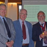 Vintage - Philip Wise, Museum Heritage Manager Peter Jones , chair of the Friends of Colchester Museums and Colchester Mayor Tim Young with the watch
