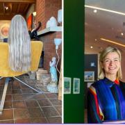 Yellow Chair Hair, Sarah Lucas, and (right) Sally Shaw, Firstsite's director