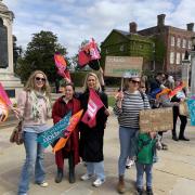 Strike - teachers making themselves heard outside Colchester Castle Park