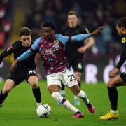Tussle - Ipswich Town's Cameron Humphreys (left) battles for the ball with Nathan Tella of Burnley during an FA Cup tie, this season