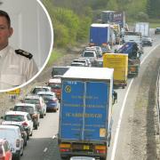 Support - Chief Constable Ben-Julian Harrington, inset, and traffic on the A12