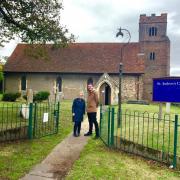 Excited - vicar Sue Howlett and Sam Lees, outside St Andrew’s Church, Greenstead