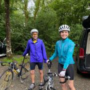 Power - Ashley and Jodi ready to set off on their 96-mile bike ride