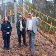 Senior Countryside Ranger Sonya Lindsell, Tree and Country Park Manager Paul Cook and councillor Martin Goss, at the unveiling of the new High Woods Country Park playground