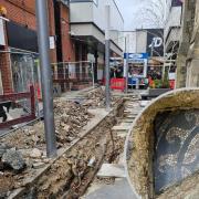 Location - The site of work being carried out at Red Lion Walk Shopping Centre and  The Roman Mosaic discovered at Red Lion Yard in 2022