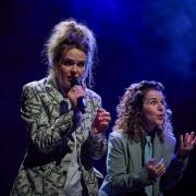 On stage - Hannah Walker with British sign language interpreter Faye Alvi