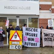 Protest - Demonstrators outside Hiscox in Sheepen Road, Colchester, on Friday