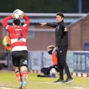 Making a point - Colchester United head coach Danny Cowley on the touchline during his side's 4-1 home defeat to Doncaster Rovers