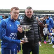 Trophy time - Colchester United midfielder Arthur Read with his Player of the Season trophy