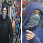 Suspect - police are looking to identify this man following two knifepoint robberies in Bourne Road (left) and Canterbury Road (right)