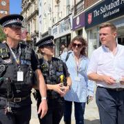 Patrol – Essex Police officers discuss with Natalie Sommers and MP Will Quince about hotspots in the city centre