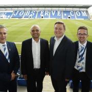 Tour – Culture, Media and Sport Secretary Sajid Javid chats to Matt Hudosn and Tim Waddindton at Weston Homes Community Stadium with Conservative candidate Will Quince