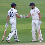 Potent partnership - Alastair Cook (left) is congratulated by fellow opener Nick Browne after scoring a century against Middlesex Picture: GAVIN ELLIS/TGS PHOTO