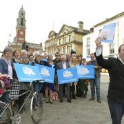 Darius Laws, launching the Conservative Manifesto in Colchester High Street, with fellow Conservatives behind..