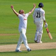 Essex's Jamie Porter celebrates taking the wicket of Alex Davies of Lancashire in their Specsavers County Championship division one match at the Cloudfm County Ground Picture: GAVIN ELLIS/TGS PHOTO