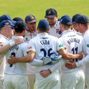 All together now - Essex players huddle during a remarkable first day of action in their Specsavers County Championship division one game against Yorkshire Picture: TGS PHOTO