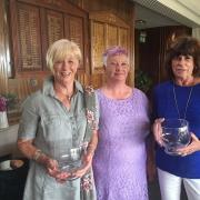 Winning duo - Ginny Richardson (left) and Sally Caerns (right) with Frinton lady captain Marilyn Clarke