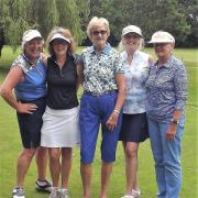 Team work - Carol Irving, Wendy Smith, Liz Reid and Trish Wilson with Colchester GC Ladies captain Renate Clarke