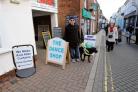 Blind people have had problems with A-boards in Colchester. Phil Lee negotiates A-boards in Sir Issac Walk.