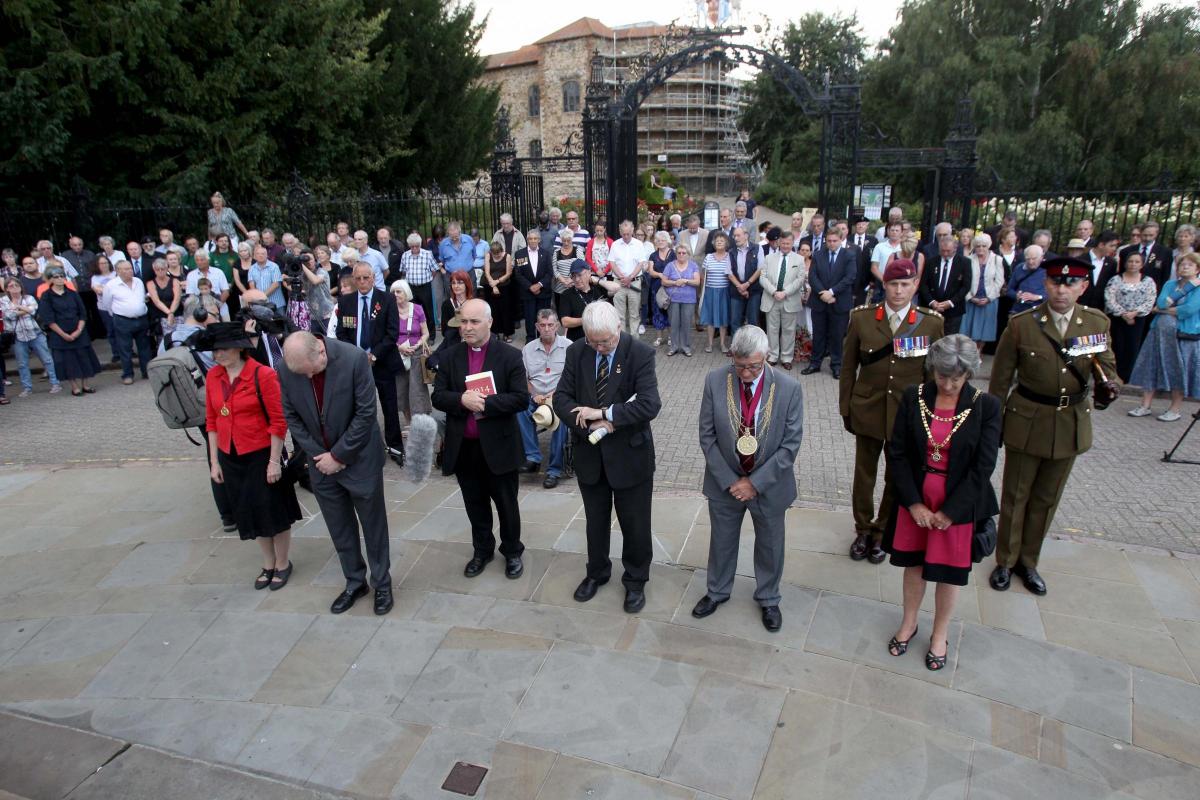 A silent memorial was held at Colchester's High Street war memorial on Monday evening