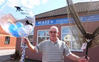 Closing down - previous owner William Wass in front of Wass's Fishing Tackle