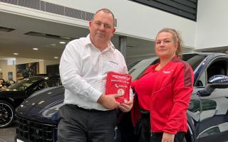 Grateful - Ian and Mel, of Porsche Centre Colchester, received the bleed kit to help save lives