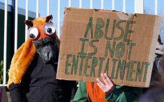 Activists - protestors at the gates to Aintree Racecourse at this year's Grand National