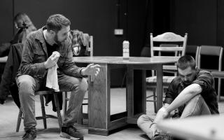 Rehearsal - the cast prepare for the premiere of Two Come Home