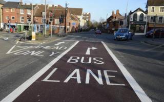 The bus lane at the bottom of North Hill, in Colchester