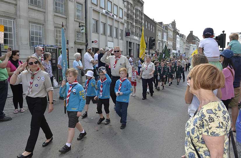 Scouting groups gather for the St George's Day Parade in Colchester