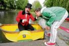 Ripping yarn - circus master Tim Treslove gives Michael Thompson a boating lesson